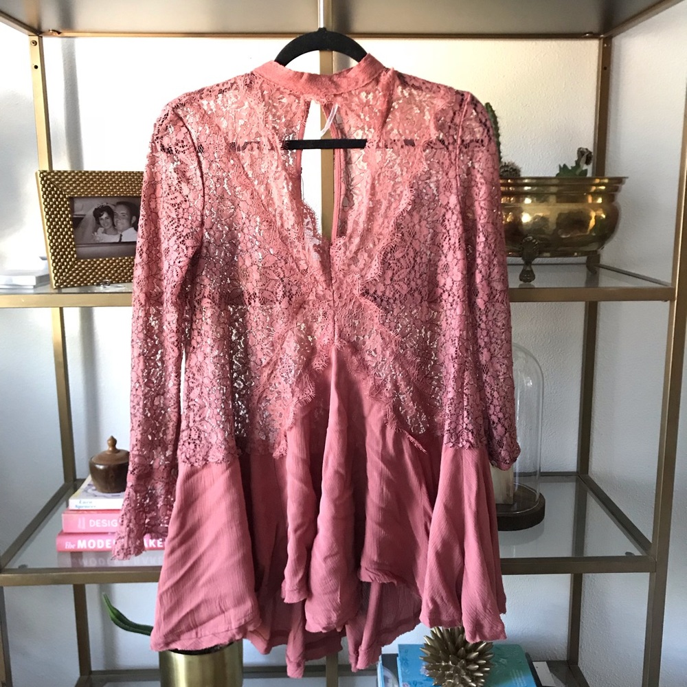 {Free People} Rose colored lace tunic dress